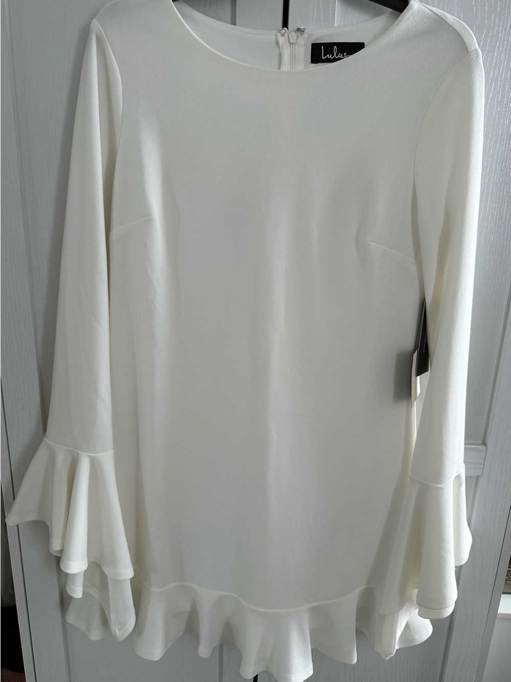 Lulus Forever Classy White Long Sleeve Ruffled Mini Dress White - Size S - Picture 2 of 5